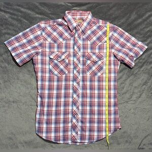 Wrangler Pearl Snap Western Shirt Men’s MEDIUM Short Sleeve Red Blue Plaid
